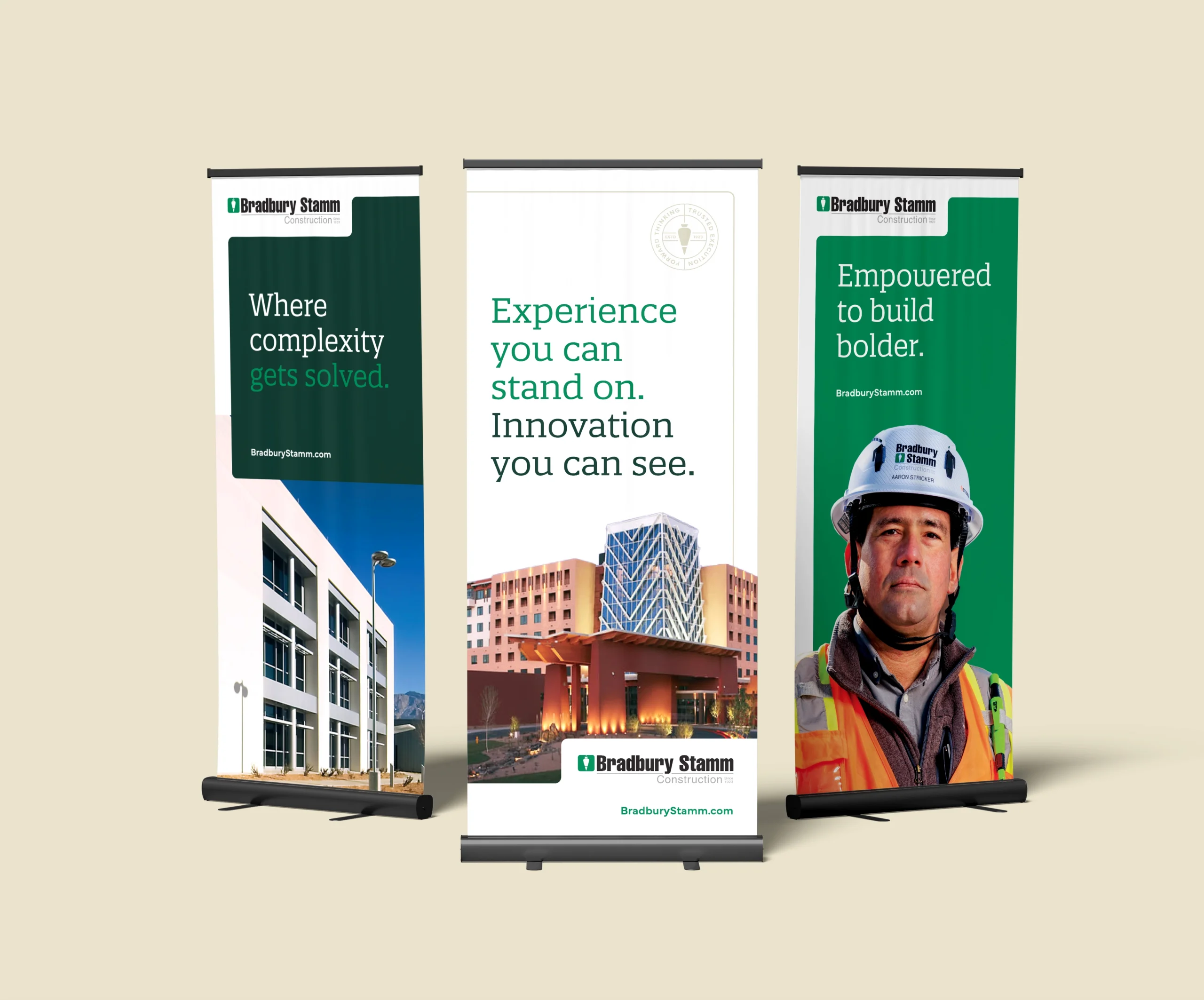 Bradbury Stamm Construction pull up banners designed by Gearbox Creative