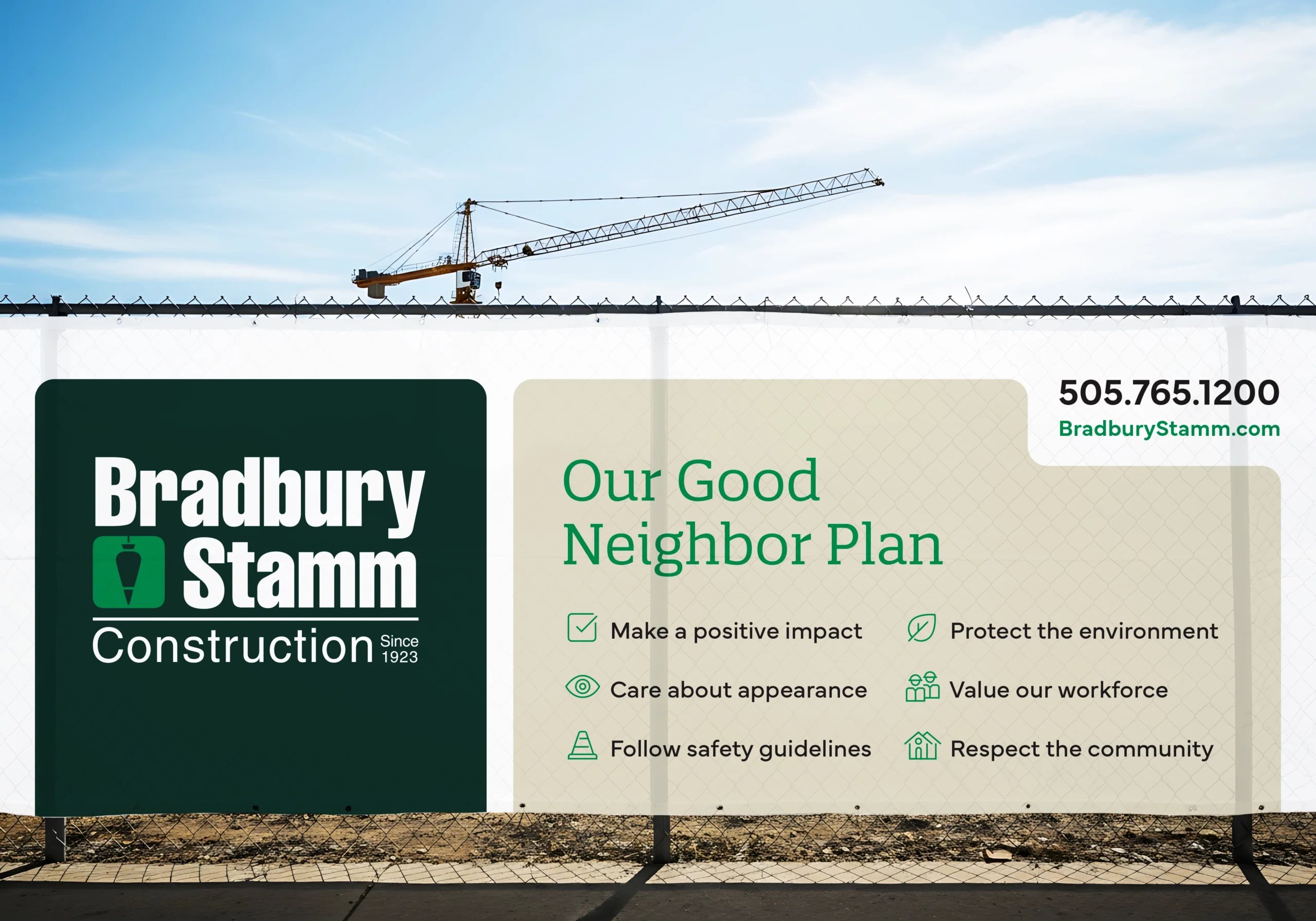 Bradbury Stamm Construction site fence signage designed by Gearbox Creative
